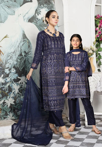Organza Readymade Mother & Daughter Suit NAVY D-309 |