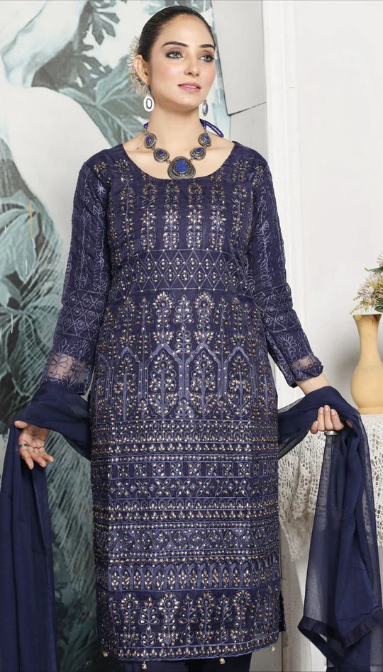 Organza Readymade Mother & Daughter Suit NAVY D-309 |