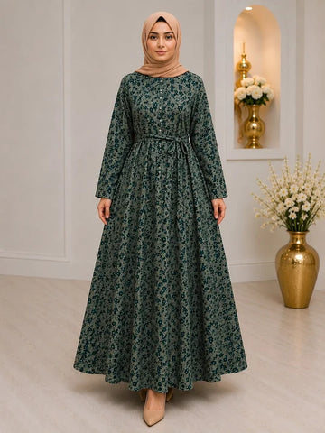 Green Premium | Printed Linen Long Dress | Women’s Pakistani Wear